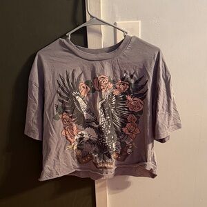 No Boundaries Gray Eagle and Roses Tee